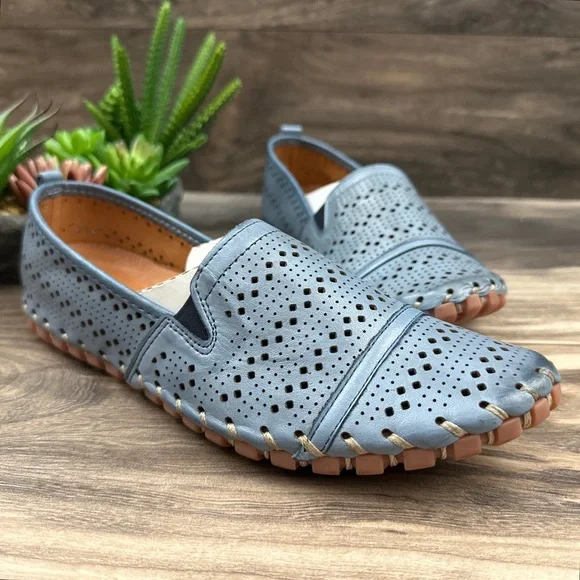 NIB Spring Step Fredia Laser Cut Leather Moc Moccasin Flats Loafer Blue - Picture 5 of 14